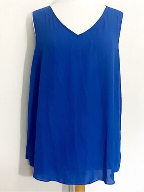 Sami & Jo Sleeveless Flowy Semi Sheer Chiffon V-Neck Zip Back Top Cobalt Blue 2X